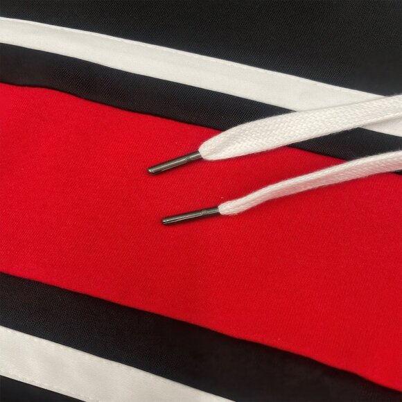 Black & Red Color Block Stripe Men's Hoodie & Sweat Pants Set, Pockets on Both - Picture 8 of 9